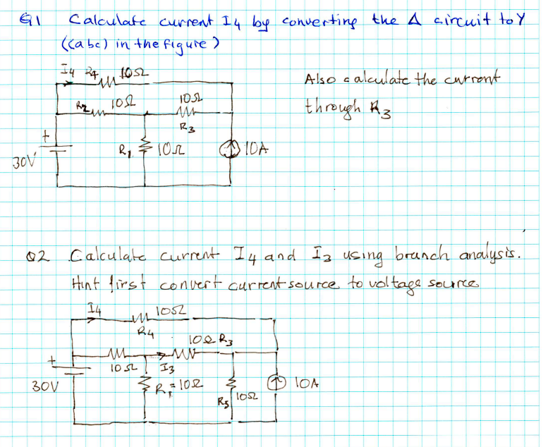 Q1 Calculate current I4 by converting the Δ aircuit | Chegg.com