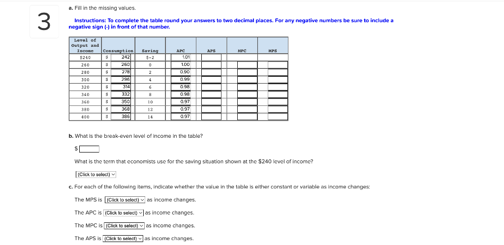 Solved 3 a. Fill in the missing values. Instructions: To | Chegg.com