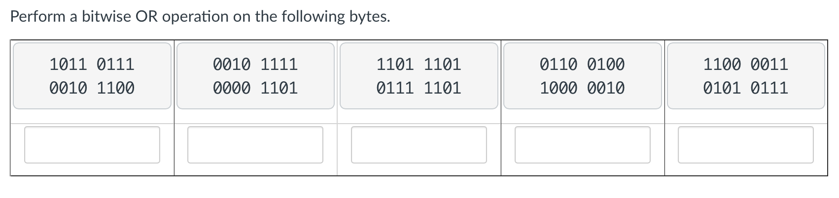 Solved Perform A Bitwise OR Operation On The Following | Chegg.com