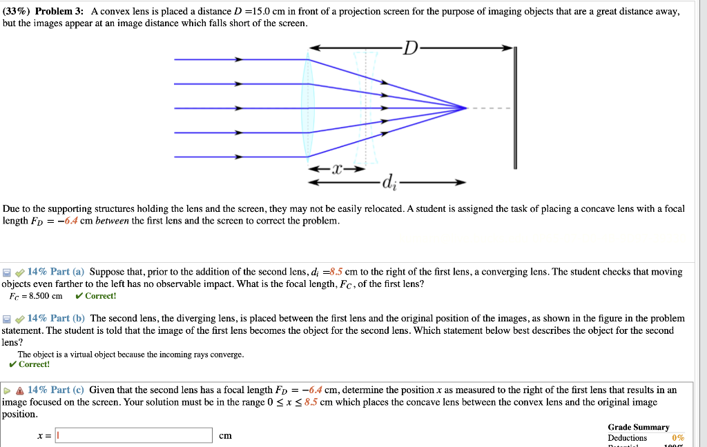 Solved (33\%) Problem 3: A convex lens is placed a distance | Chegg.com