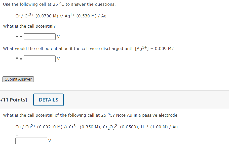 Solved Use The Following Cell At 25 C To Answer The Chegg