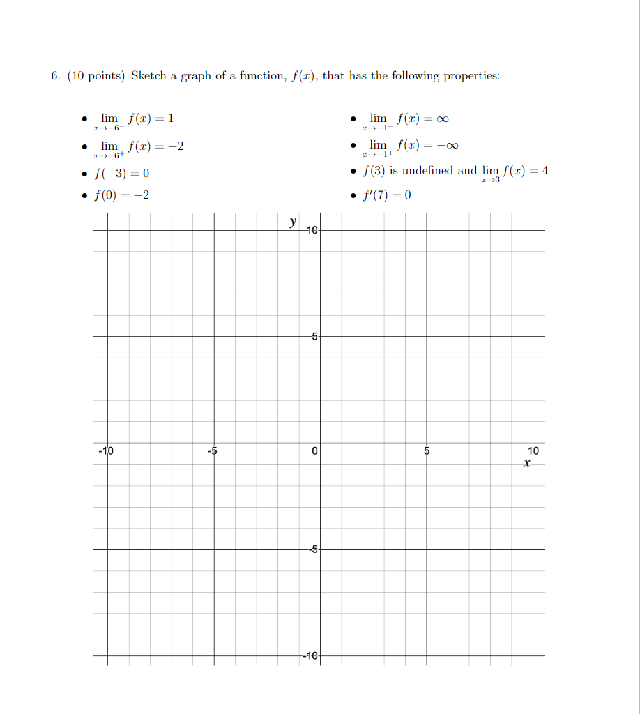 Solved 6. (10 points) Sketch a graph of a function, f(x), | Chegg.com