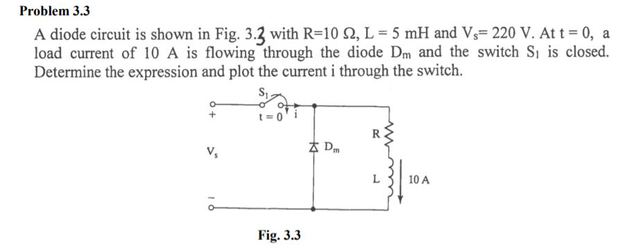Solved Problem 3.3 A diode circuit is shown in Fig. 3.3 with | Chegg.com