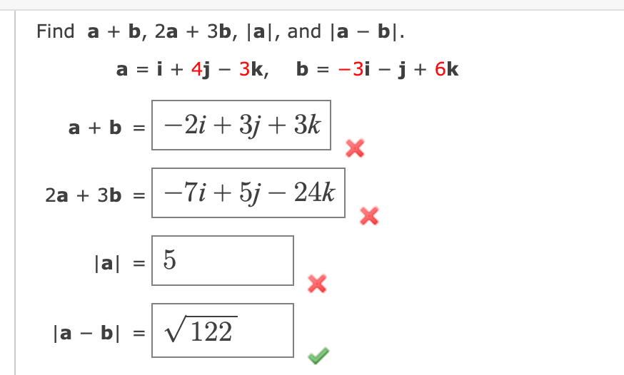 Solved Find a+b,2a+3b,∣a∣, and ∣a−b∣. | Chegg.com