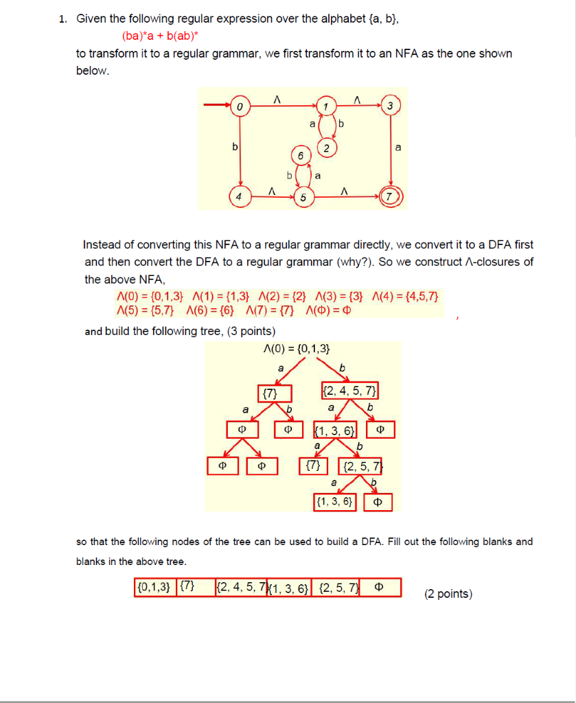 Solved 1. Given The Following Regular Expression Over The | Chegg.com