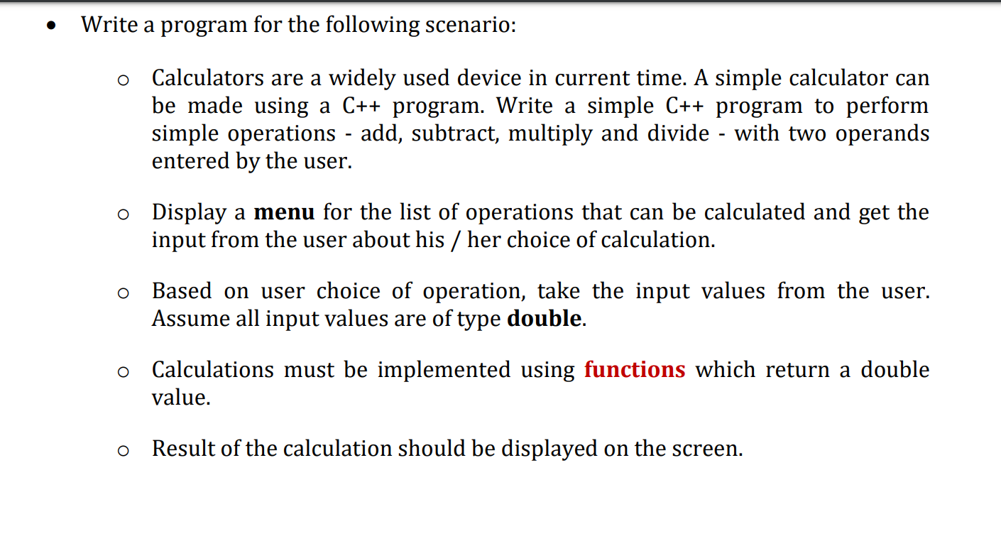 Solved • Write a program for the following scenario: O | Chegg.com