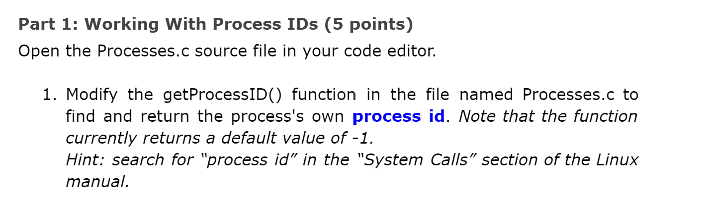 Solved Part 1: Working With Process IDs (5 ﻿points)Open the | Chegg.com