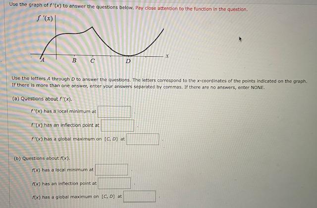 Solved Use the graph of f'(x) to answer the questions below. | Chegg.com