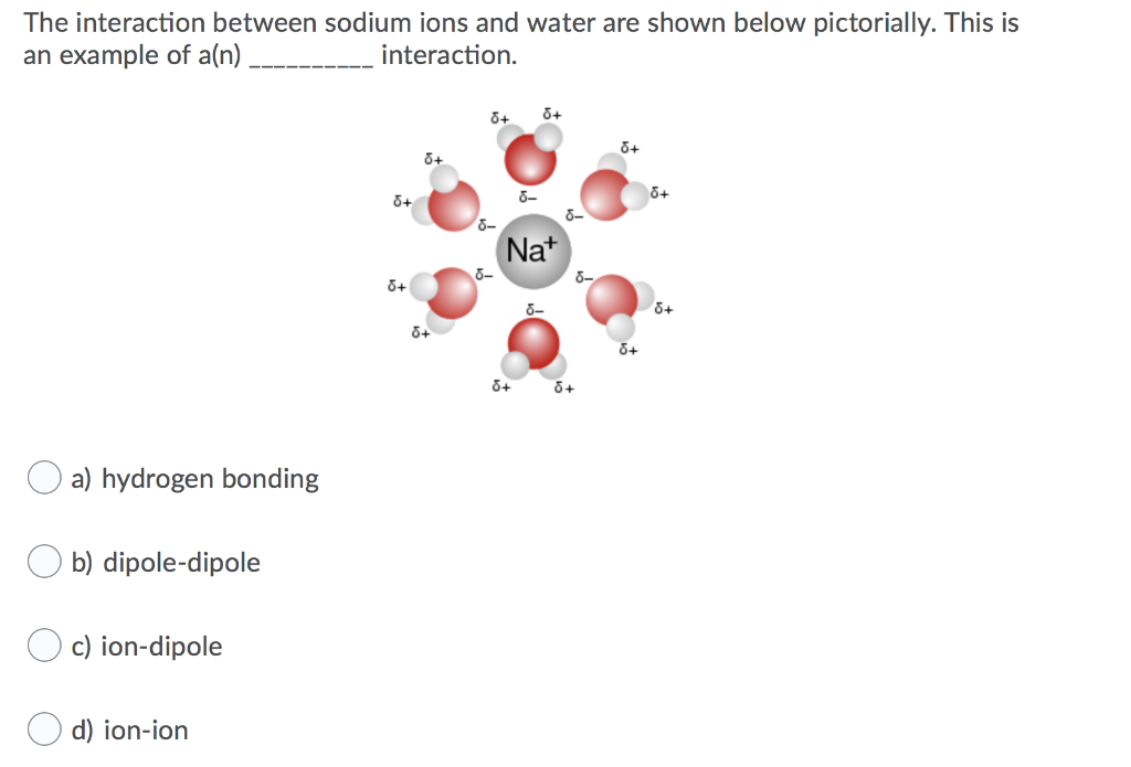 Solved The interaction between sodium ions and water are | Chegg.com