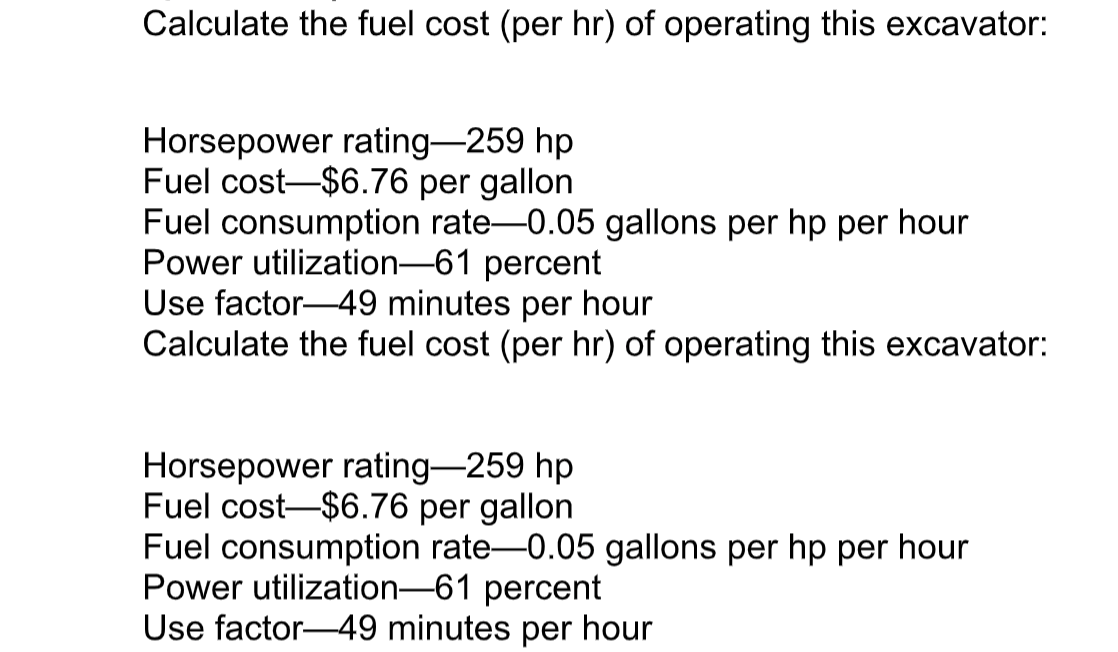 Solved Horsepower rating259 hp Fuel cost 6.76 per gallon