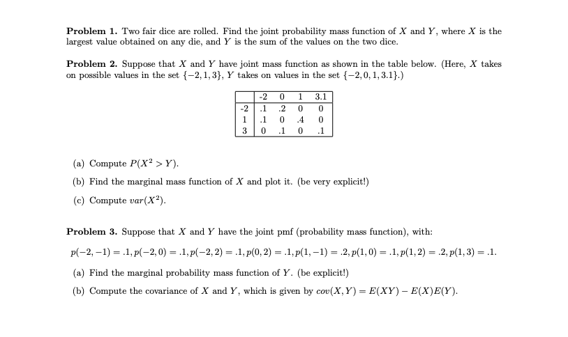 Solved Problem 1. Two fair dice are rolled. Find the joint | Chegg.com