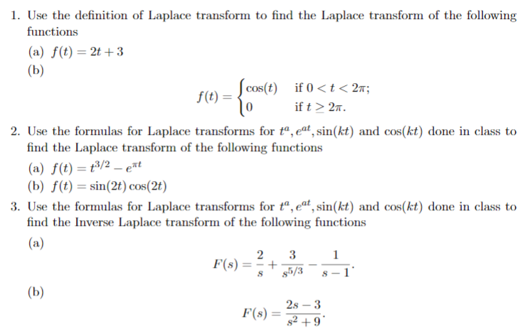 Solved 1. Use the definition of Laplace transform to find | Chegg.com