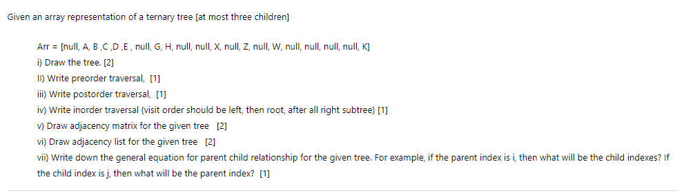 Solved Given an array representation of a ternary tree [at | Chegg.com