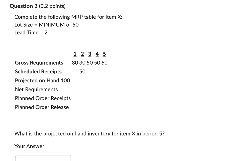 Question 3 (0.2 points) Complete the following MRP | Chegg.com