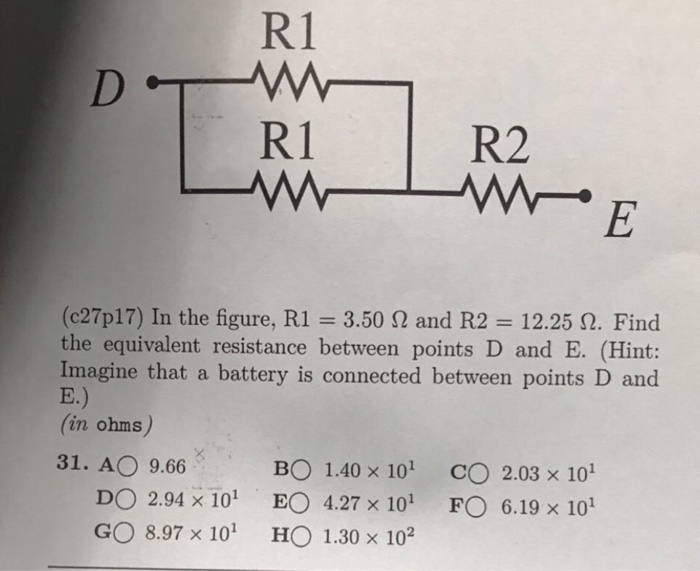 Solved R1 R1 R2 (27p17) In the figure, R1 3.50 ? and R2 = | Chegg.com