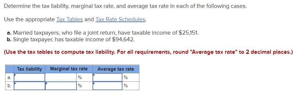 Solved determine the tax liability marginal tax rate and chegg
