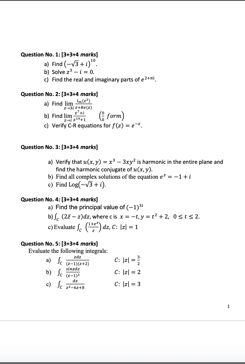 Solved Question No 1 3 3 4 Marks A Find 13 I B Chegg Com