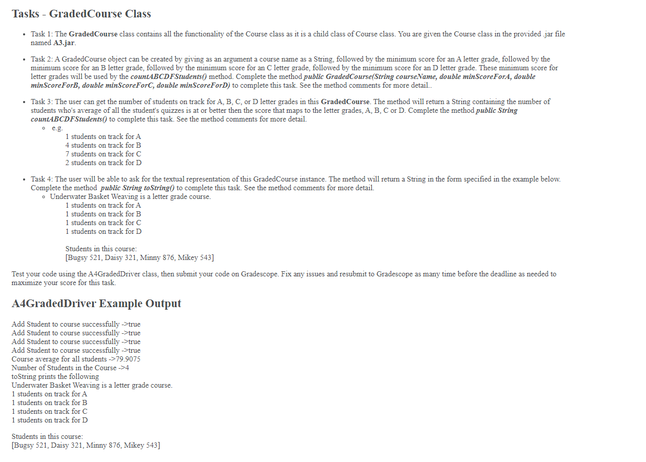 Solved Tasks - GradedCourse Class • Task 1: The Graded | Chegg.com