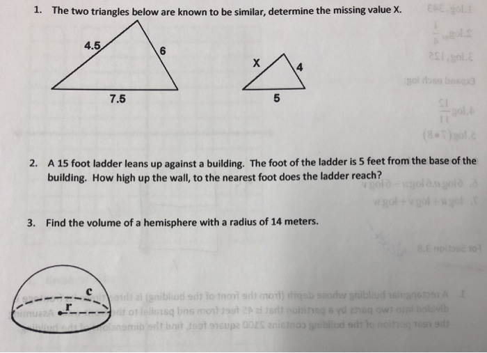 Solved 1. The two triangles below are known to be similar, | Chegg.com