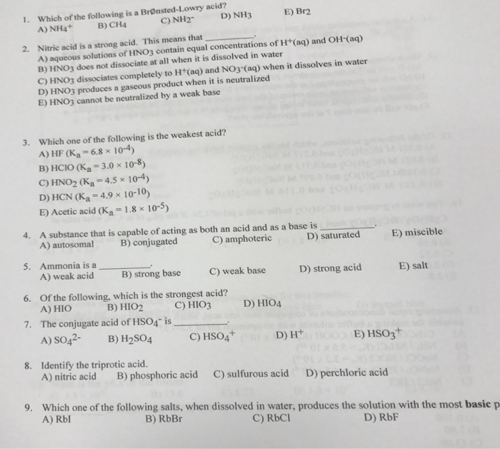 Solved Which of the following is a Brönsted-Lowry acid? | Chegg.com