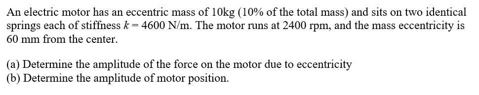 Solved An electric motor has an eccentric mass of 10kg (10% | Chegg.com