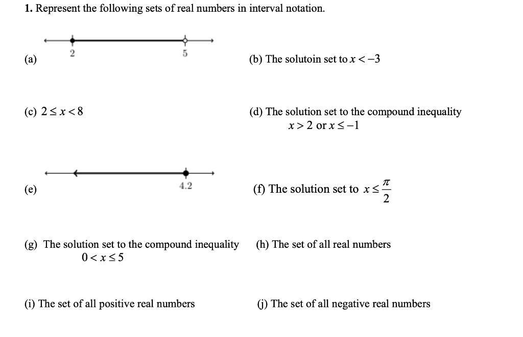 Solved 1. Represent the following sets of real numbers in | Chegg.com
