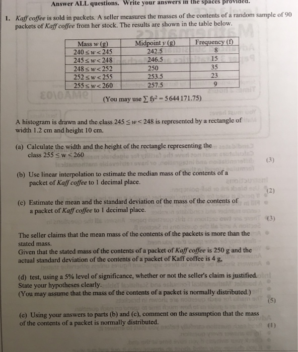 Solved Answer ALL questions. Write your answers in the | Chegg.com