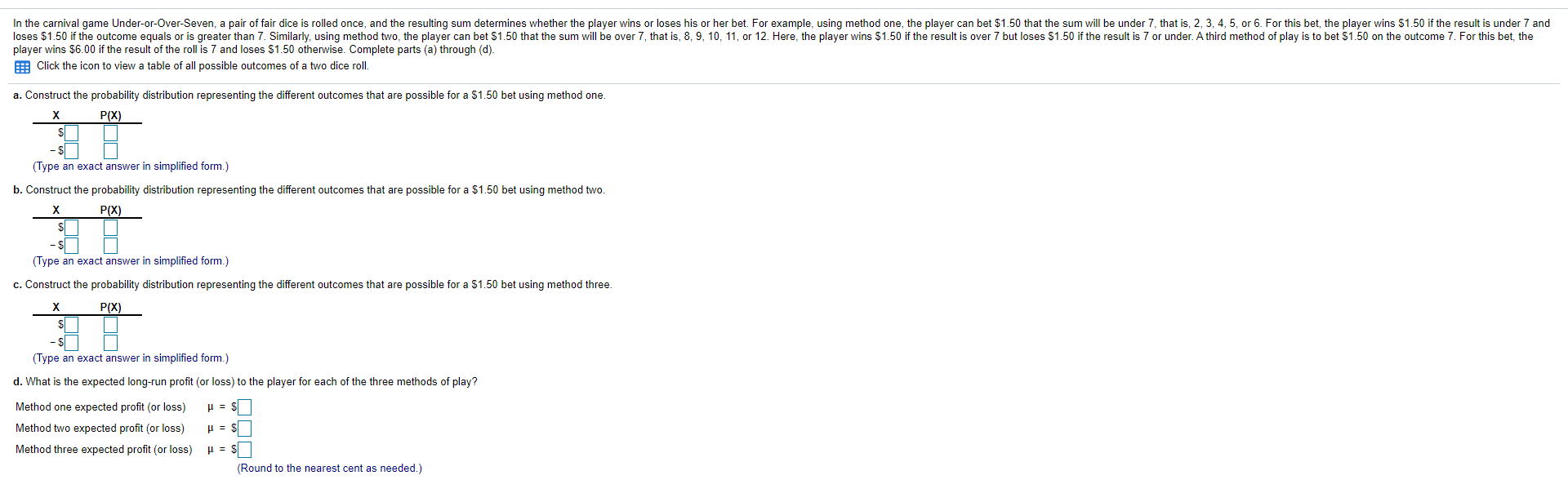 Solved In the carnival game Under-or-Over-Seven, a pair of | Chegg.com