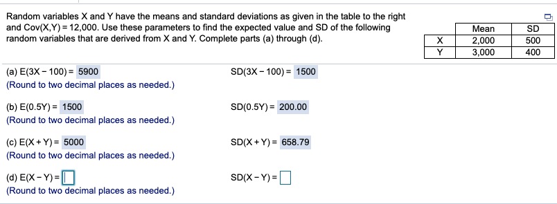 Solved Random variables X and Y have the means and standard