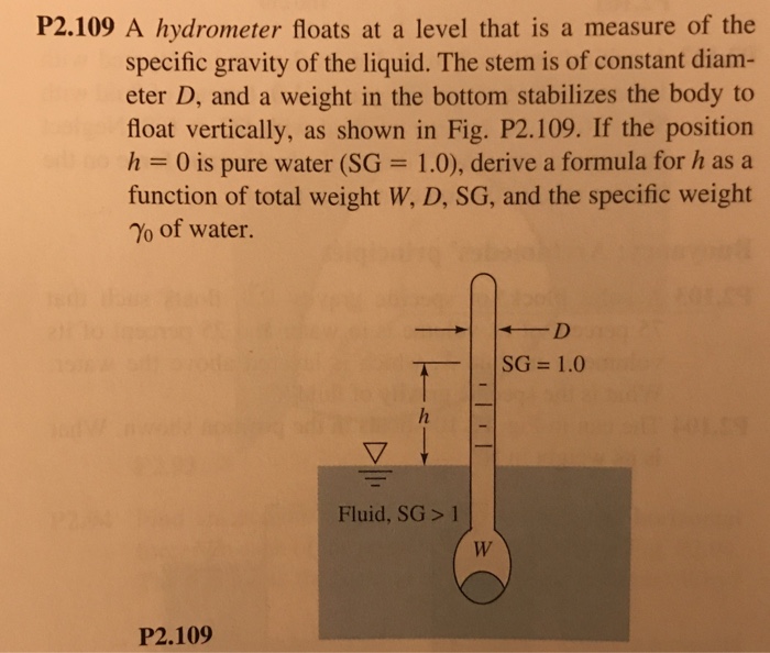 Solved P2.109 A hydrometer floats at a level that is a