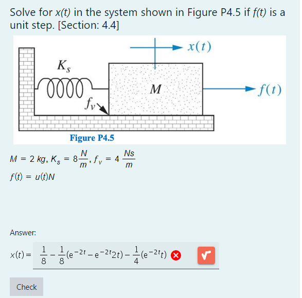 Solved Solve for x(t) in the system shown in Figure P4.5 if | Chegg.com