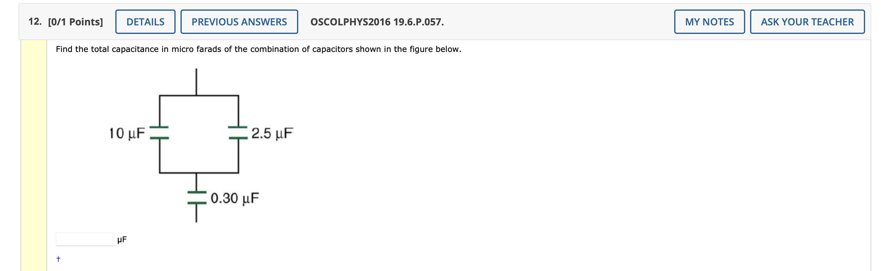 Find the total capacitance in micro farads of the