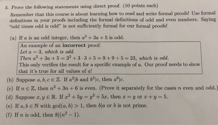 Direct Proof Questions Solved 5. Prove the following statements using direct proof. | Chegg.com