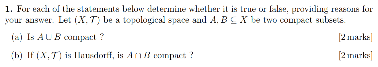 Solved 1. For each of the statements below determine whether | Chegg.com