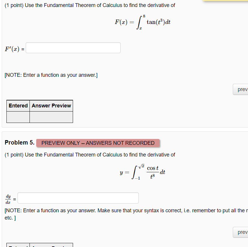 Solved (1 point) Use the Fundamental Theorem of Calculus to | Chegg.com
