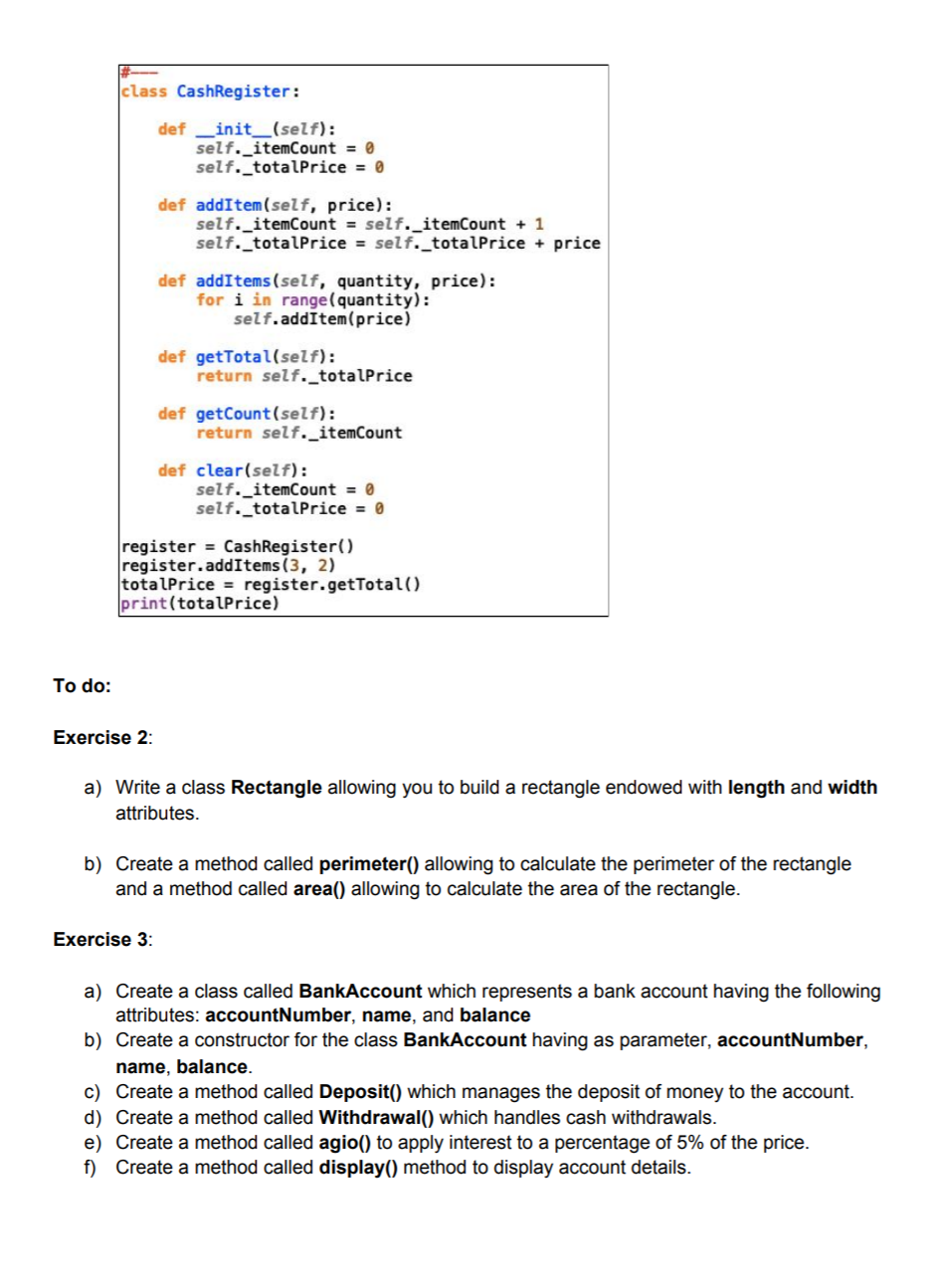 Solved class CashRegister def __init__(self)