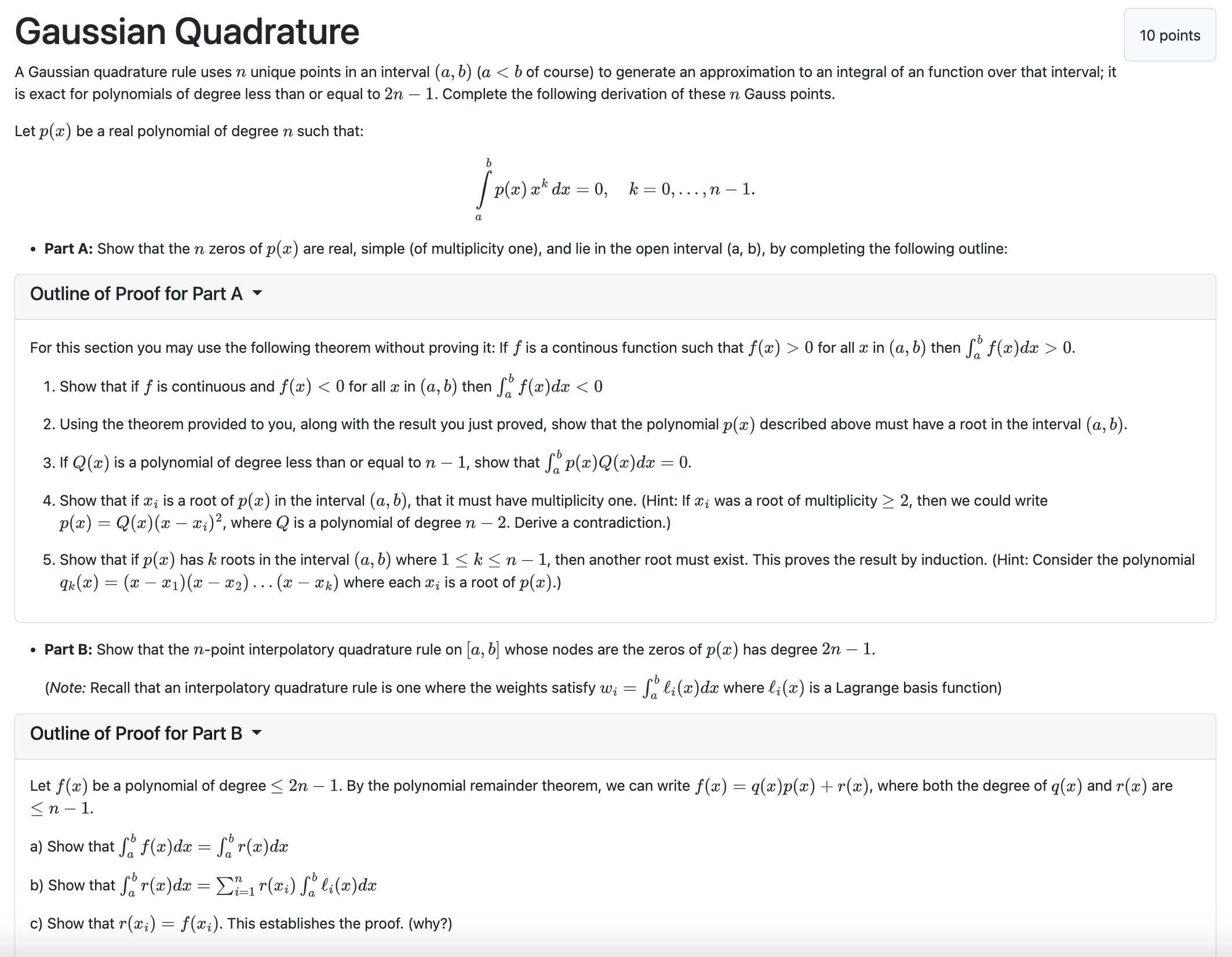 Solved Gaussian QuadratureA Gaussian Quadrature Rule Uses N | Chegg.com