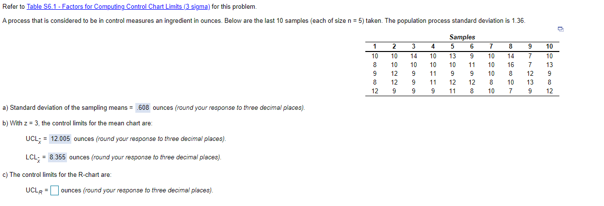 Solved Refer to Table $6.1 - Factors for Computing Control | Chegg.com