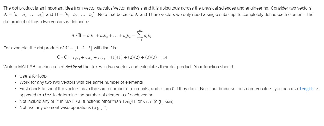 Solved The Dot Product Is An Important Idea From Vector | Chegg.com