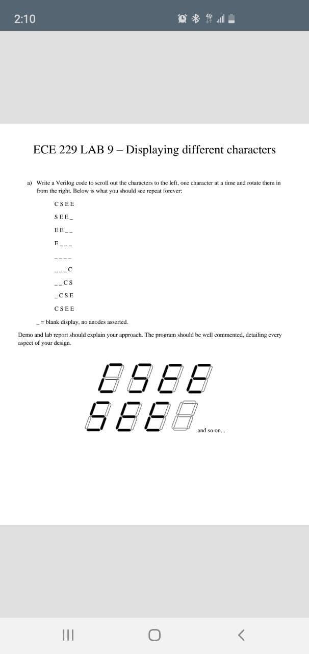 Solved 2:10 ECE 229 LAB 9- Displaying different characters | Chegg.com