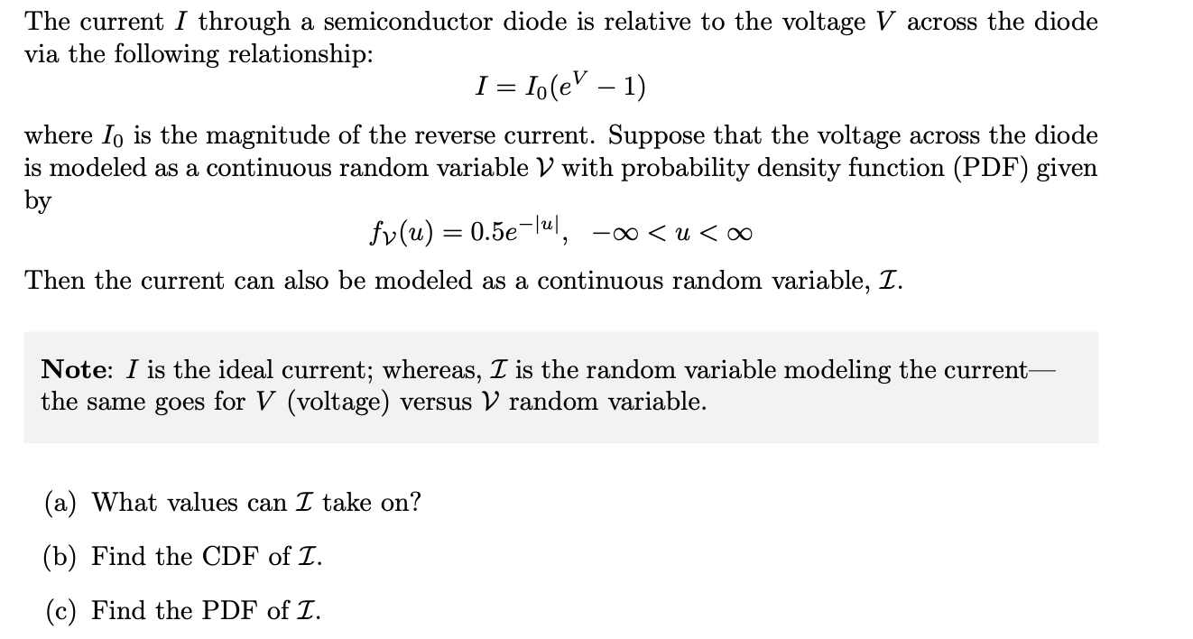 Solved The current I through a semiconductor diode is | Chegg.com