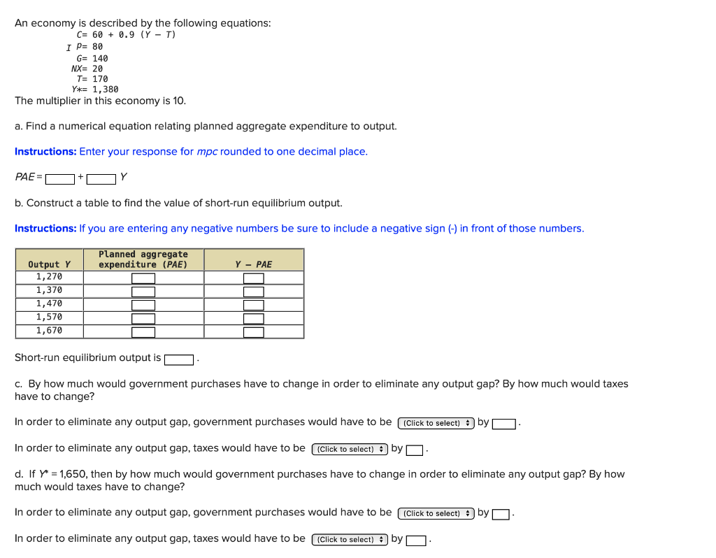 Solved An Economy Is Described By The Following Equations Chegg Com