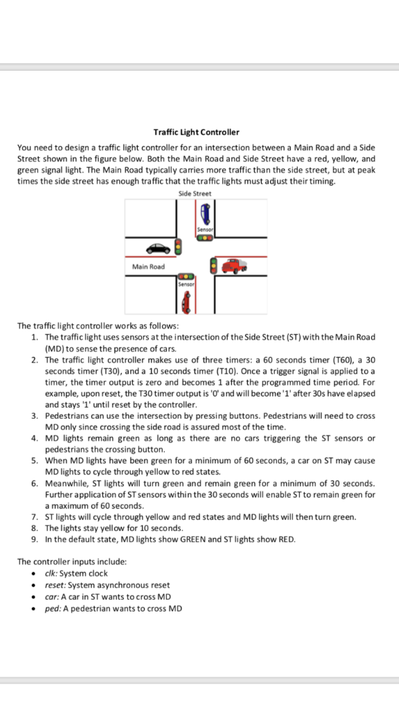 Traffic Light Controller You need to design a traffic | Chegg.com