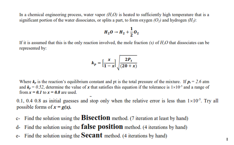 Solved In A Chemical Engineering Process, Water Vapor (H20) | Chegg.com