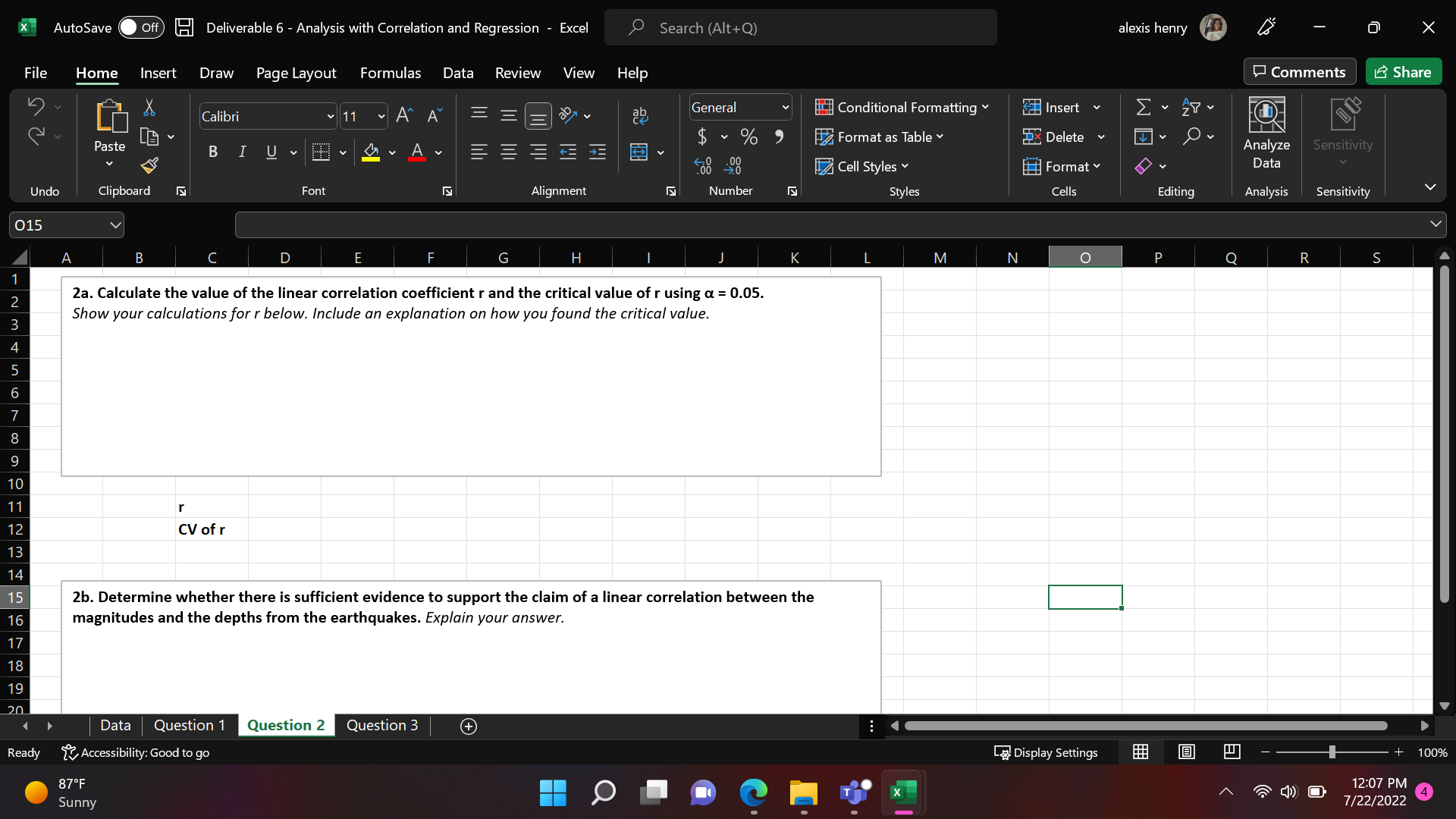 Solved 1a. Using the data on the 'data' tab, construct a | Chegg.com