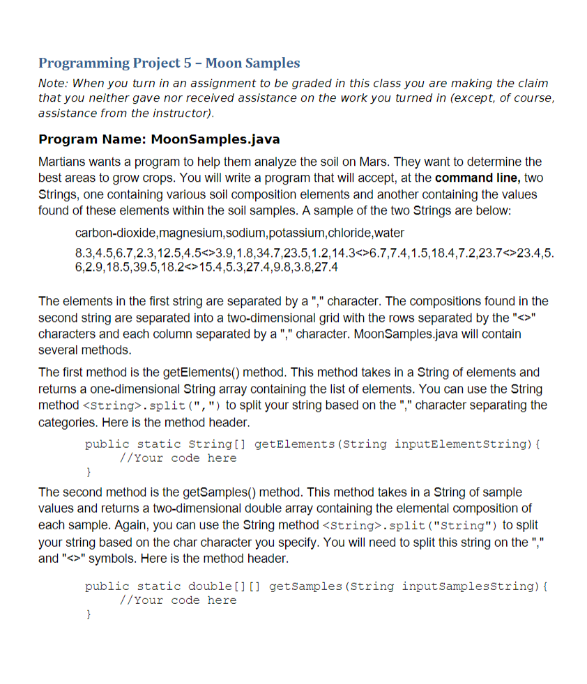 Programming Project 5 - Moon Samples Note: When you | Chegg.com