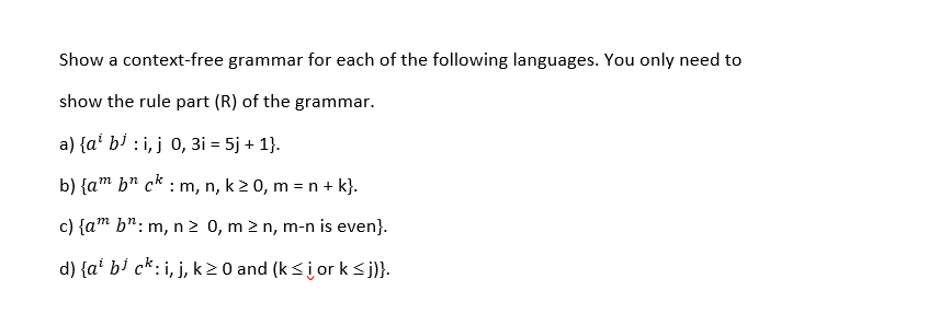 Solved Show a context-free grammar for each of the following | Chegg.com