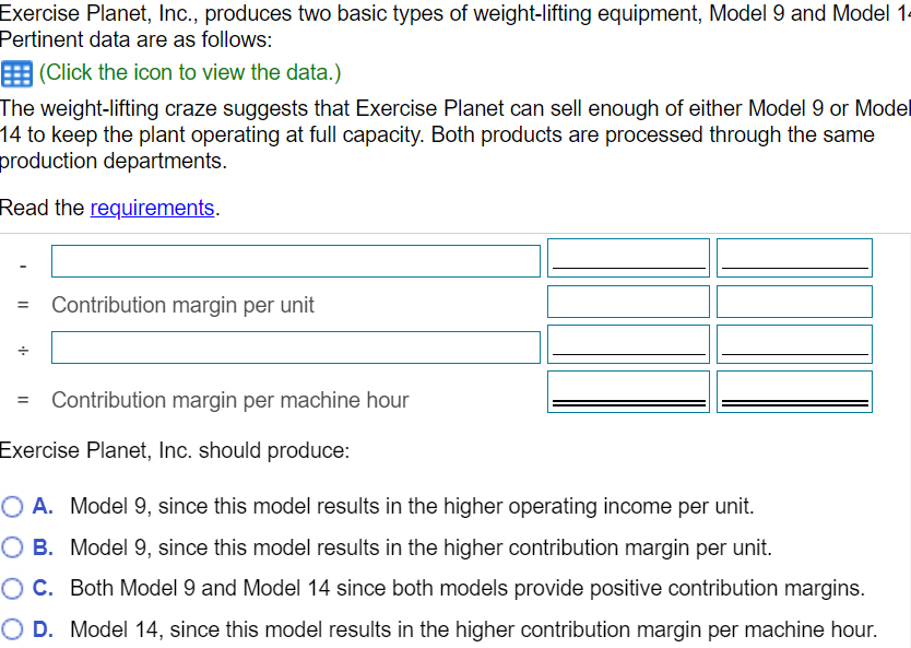 Solved Exercise Inc., produces two basic types of