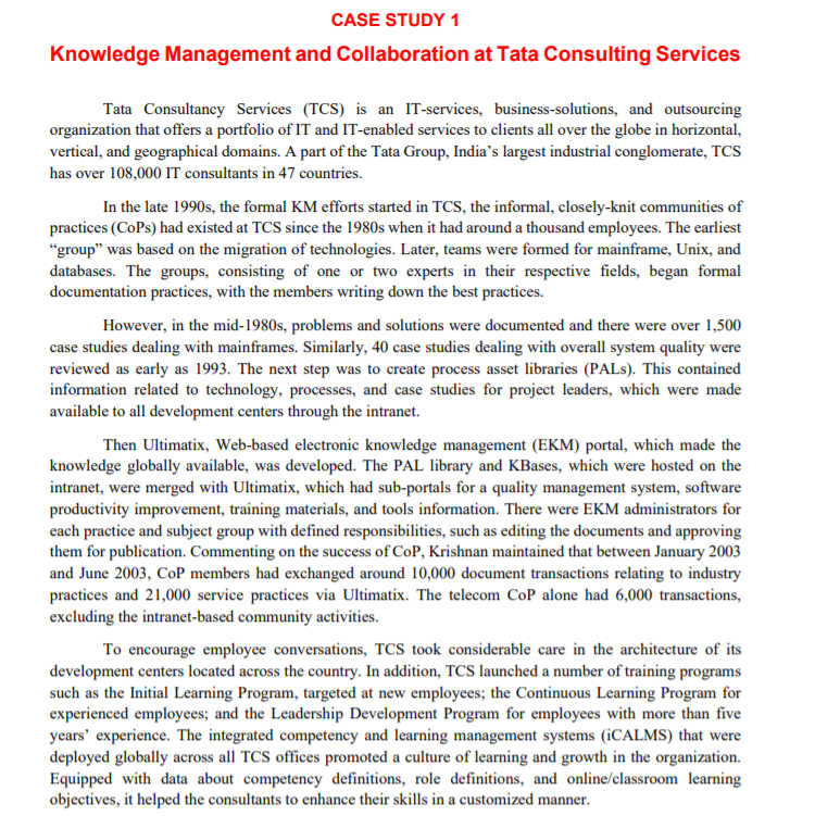 case study 1 knowledge management and collaboration at tata consulting services