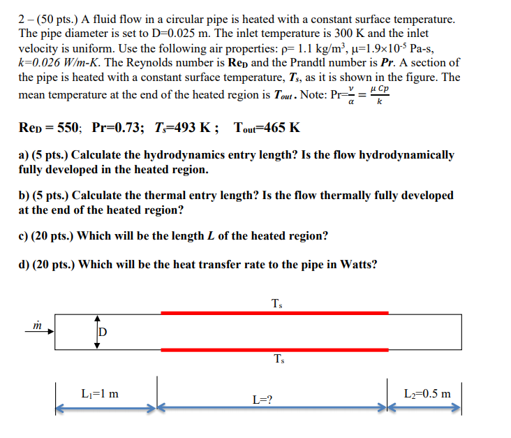 Solved 2 -(50 pts.) A fluid flow in a circular pipe is | Chegg.com